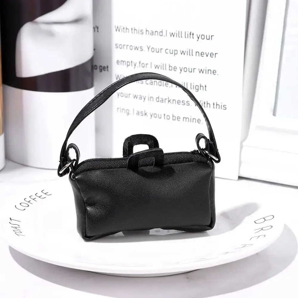 Bolsa de compras boneca em miniatura saco de couro do plutônio mini diy boneca de pelúcia bolsa de couro preto 17cm saco de boneca acessórios crianças