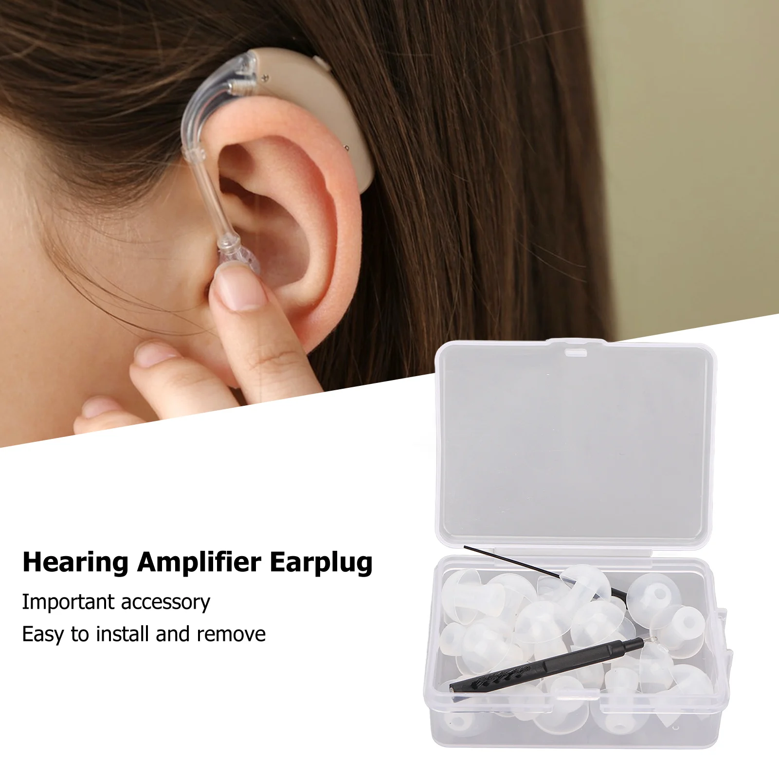 

Hearing Amplifier Cleaner Hearing Amplifier Ear Tip Ergonomic Reusable Portable Safe Washable with Box for Senior for Travel