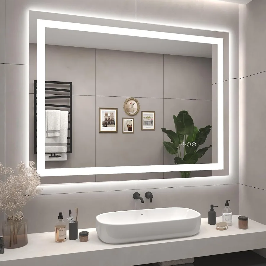 LED Lighted Mirror for Bathroom Wall Mounted Dimmable Vanity Mirror with Lights, Anti-Fog Backlit and Front Lighted Bath Mirrors