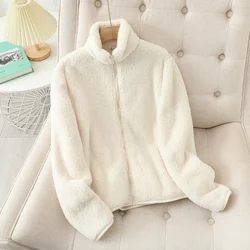 Warm Faux Fur Jackets For Women Long Sleeve Double-Sided Cashmere Velvet Coat All Match Overcoat Autumn Winter Stand Collar Coat