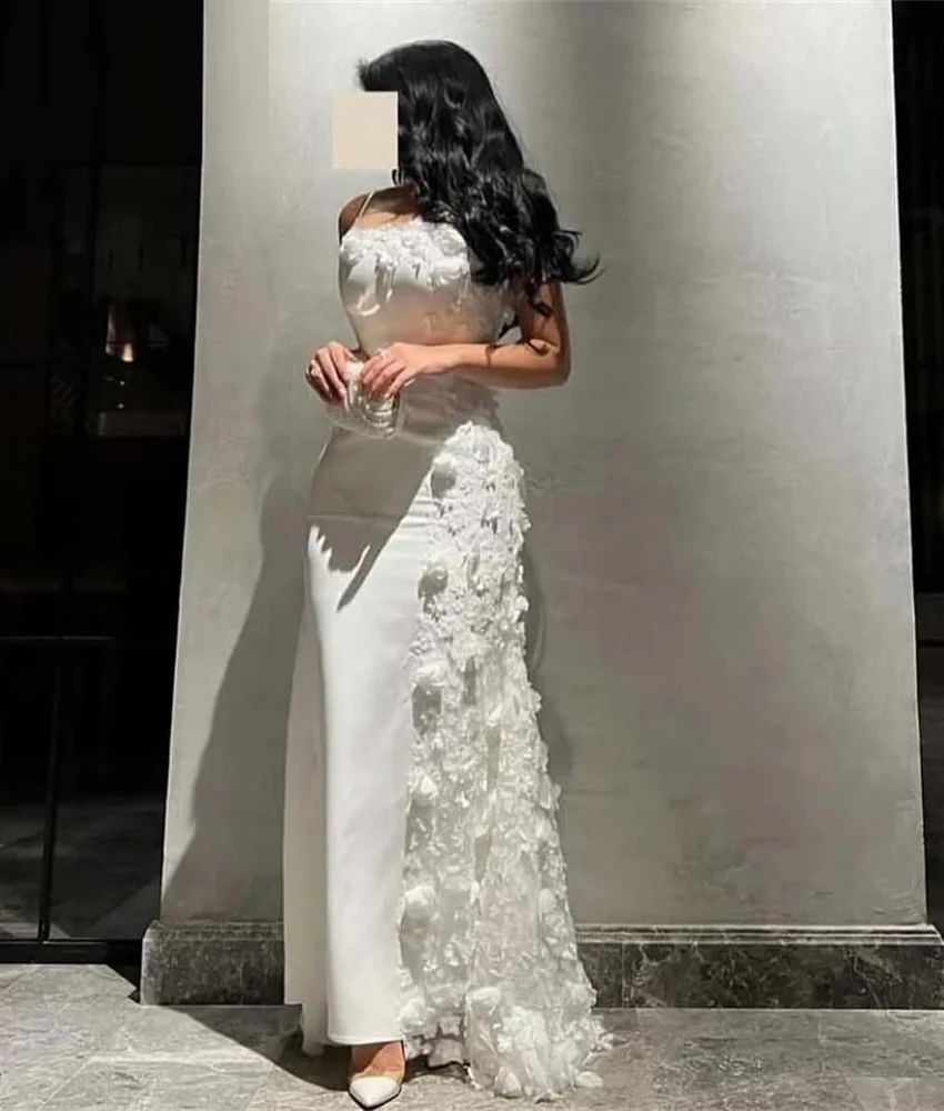 

MCDV Customized Graceful Jersey Mermaid Spaghetti Straps Flowers Evening Dress Delicate Strapless Sleeveless After Party Dress