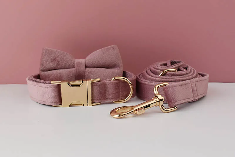 Hellviolettes Samt-Hundehalsband und Leinen-Set für Hunde, individuell graviertes Namensschild, Haustierbedarf, Hundeleine, Velvet05 – Detail 5