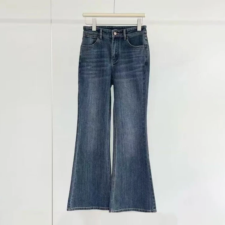 

Джинсы с высокой талией и микро-клешем для женщин, повседневные, простые, осенне-зимние, новинка, износостойкие, на молнии