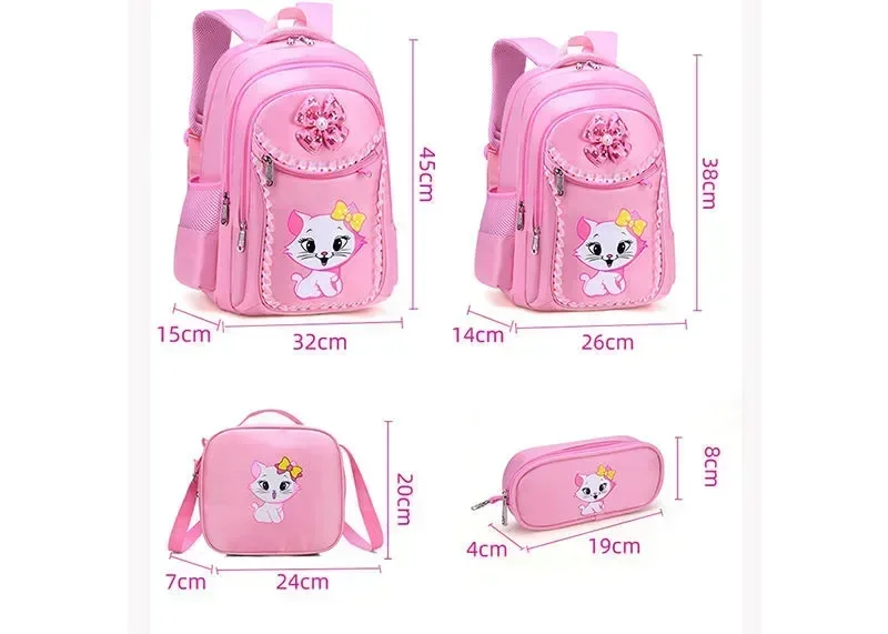 Children Backpack+Lunch Bag+Pencil Case Cute Cat Kid School Bag Backpack Girl Student Teenagers Waterproof Primary Bookbag