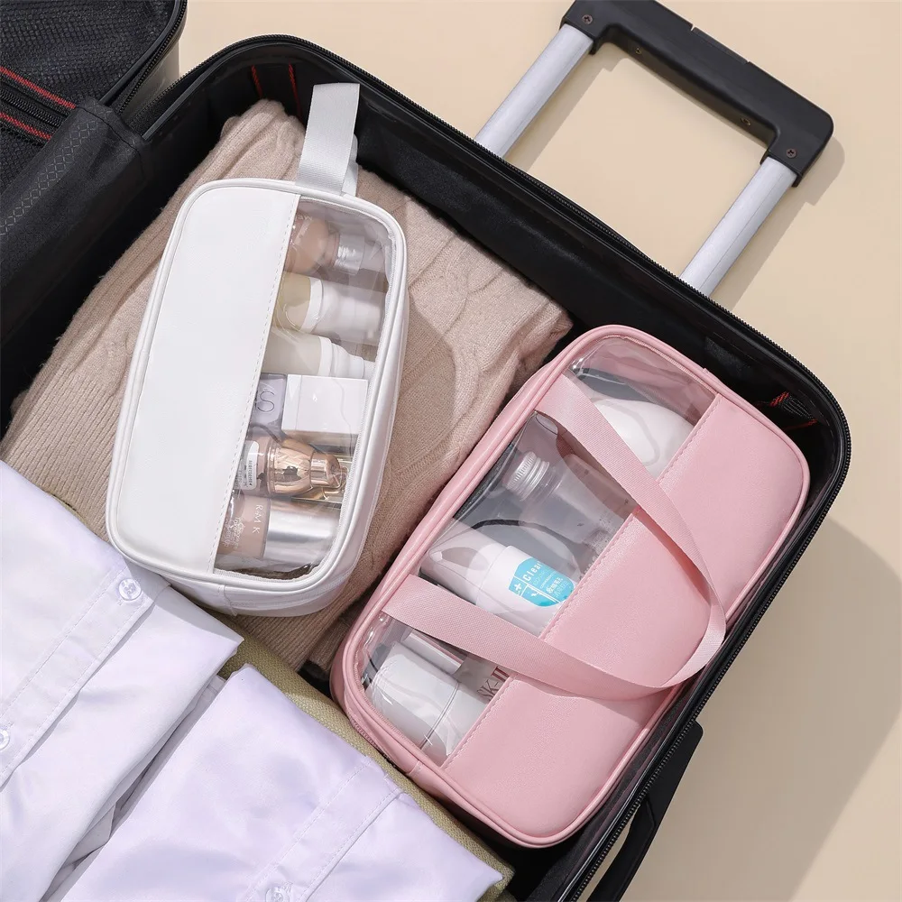 High Aesthetic Ins Style Waterproof PVC Handbag New Transparent Handheld Makeup Bag Large Capacity Portable Toiletry Bag