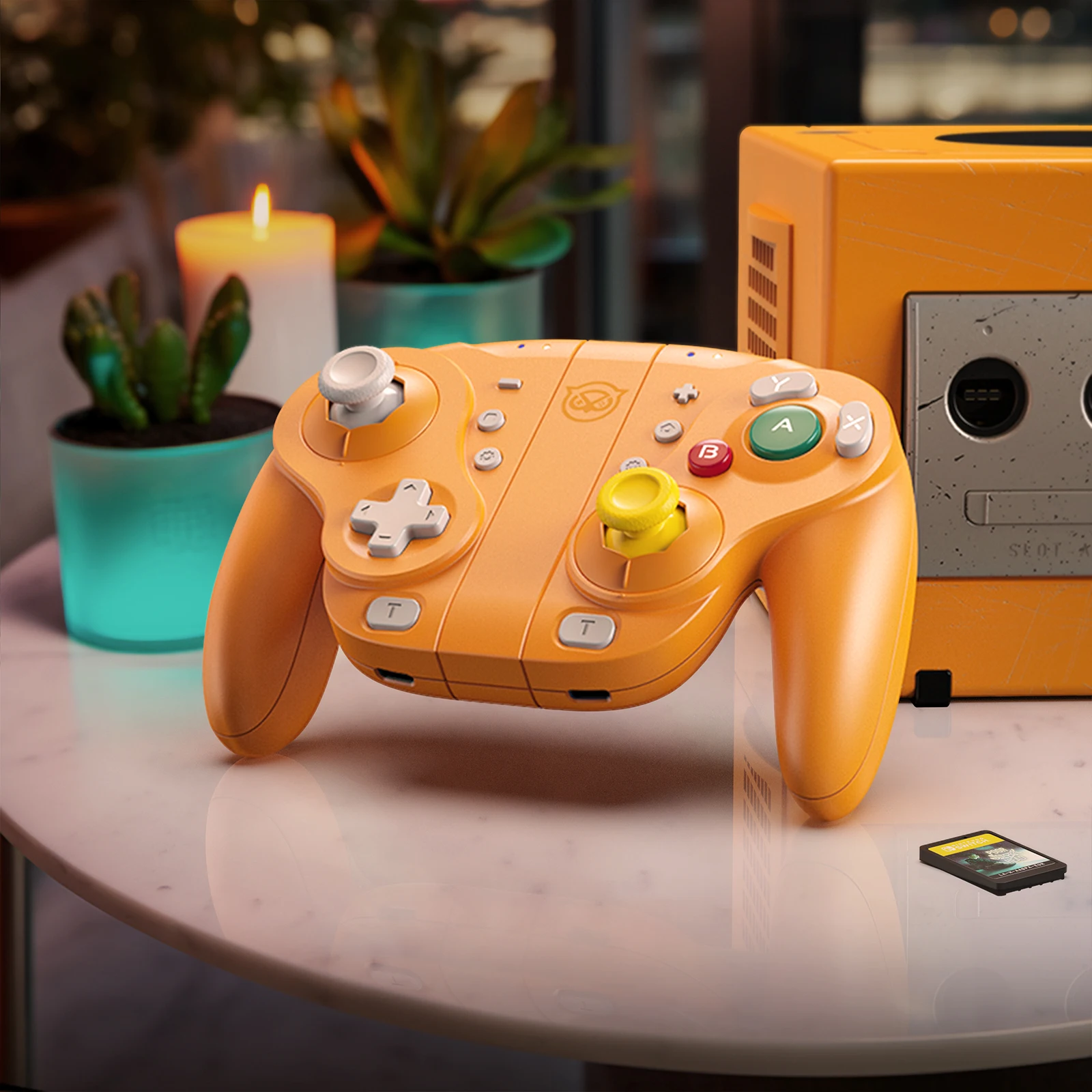 Controller di gioco wireless NYXI Wizard Hall Joystick Gamepad arancione con luci RGB per controller PC Nintendo Switch