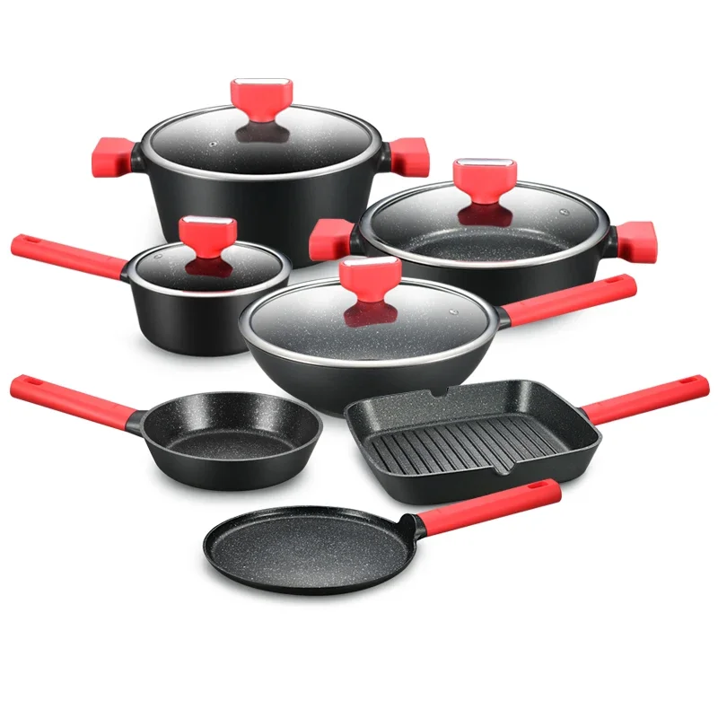 Professional Manufacturer Fry Pan Set Non-Stick Coating Aluminum Cookware Sets With Detachable Handle