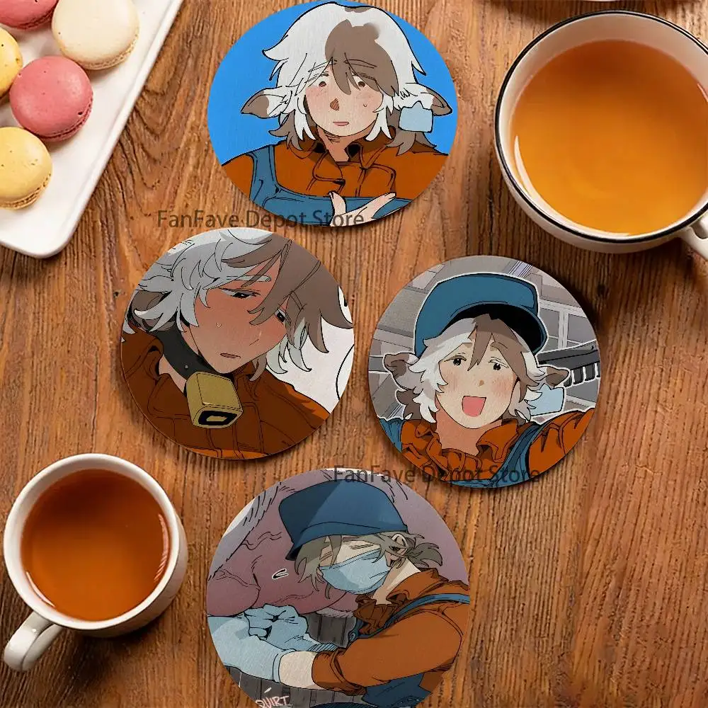 

M-Manhwa Mr As F-Farm Wood Coaster Set - Heat Resistant For Tea & Coffee, Home Cafe Decor Holiday Gift