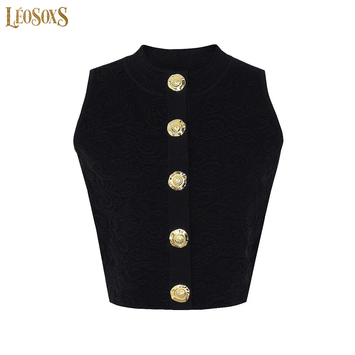 LEOSOXSHigh Quality Spring And Summer New Fashionable Commuting Knitted Relief Embroidered Large Gold Buckle Women Sleeveless To