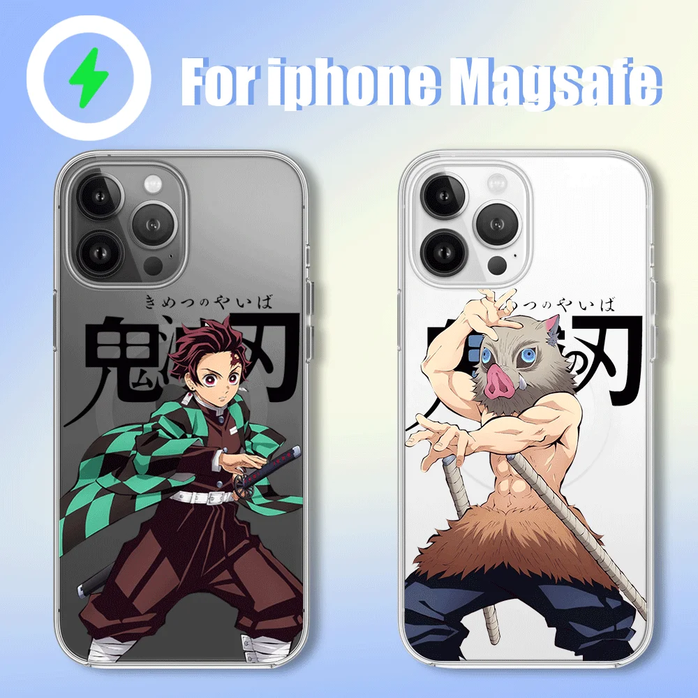 Anime D-Demon Slayer Kimetsu no Yaiba Phone Case for iPhone 12 11 13 14 15 16 Max Pro Plus Magsafe Magnetic Wireless Cover