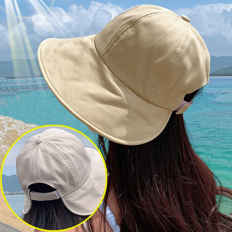 

Summer Wide Brim Sunhat Women Sun Hats Foldable Adjustable Outdoor Beach Bucket Hat UV Protection Visors Fisherman Ponytail Caps