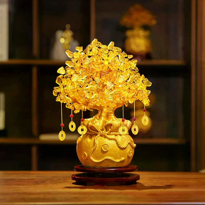 Luck Money Crystal Natural Lucky Shui Tree Craft Bonsai Wealth Yellow Style Feng Ornaments