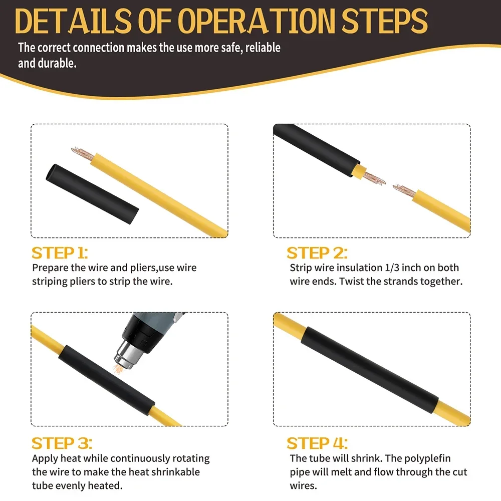 2:1 Times Shrink Heat Shrink Tube Set Polyolefin Insulated Heat Shrinkable Sleeve for Wire Connection and Data Line Protection