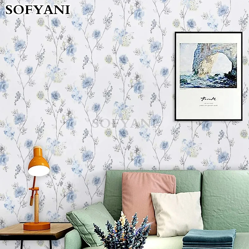 Retro Blue Flower Wallpaper - Self Adhesive Contact Paper Detachable Waterproof Wallpaper DIY Suitable for Furniture Decoration