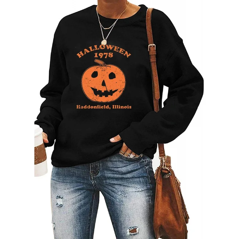 Halloween pumpkin women's sportswear casual new fashionable loose Thanksgiving pattern long sleeve top