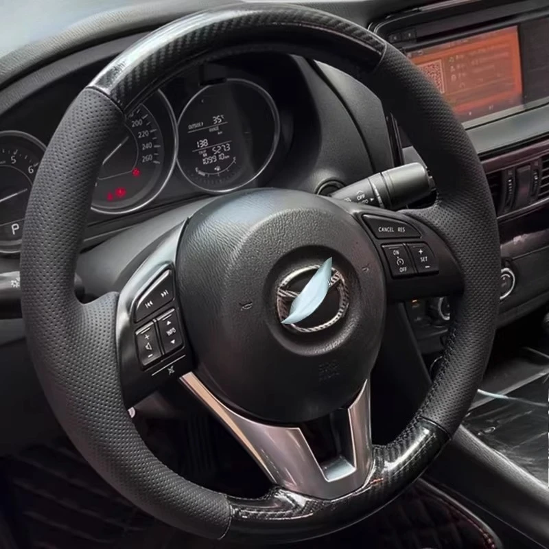 

For Mazda 3 Axela 2013-2016 Mazda 6 Atenza Mazda 2 Hand Stitched non-slip Genuine Leather carbon fibre Car Steering Wheel Cover
