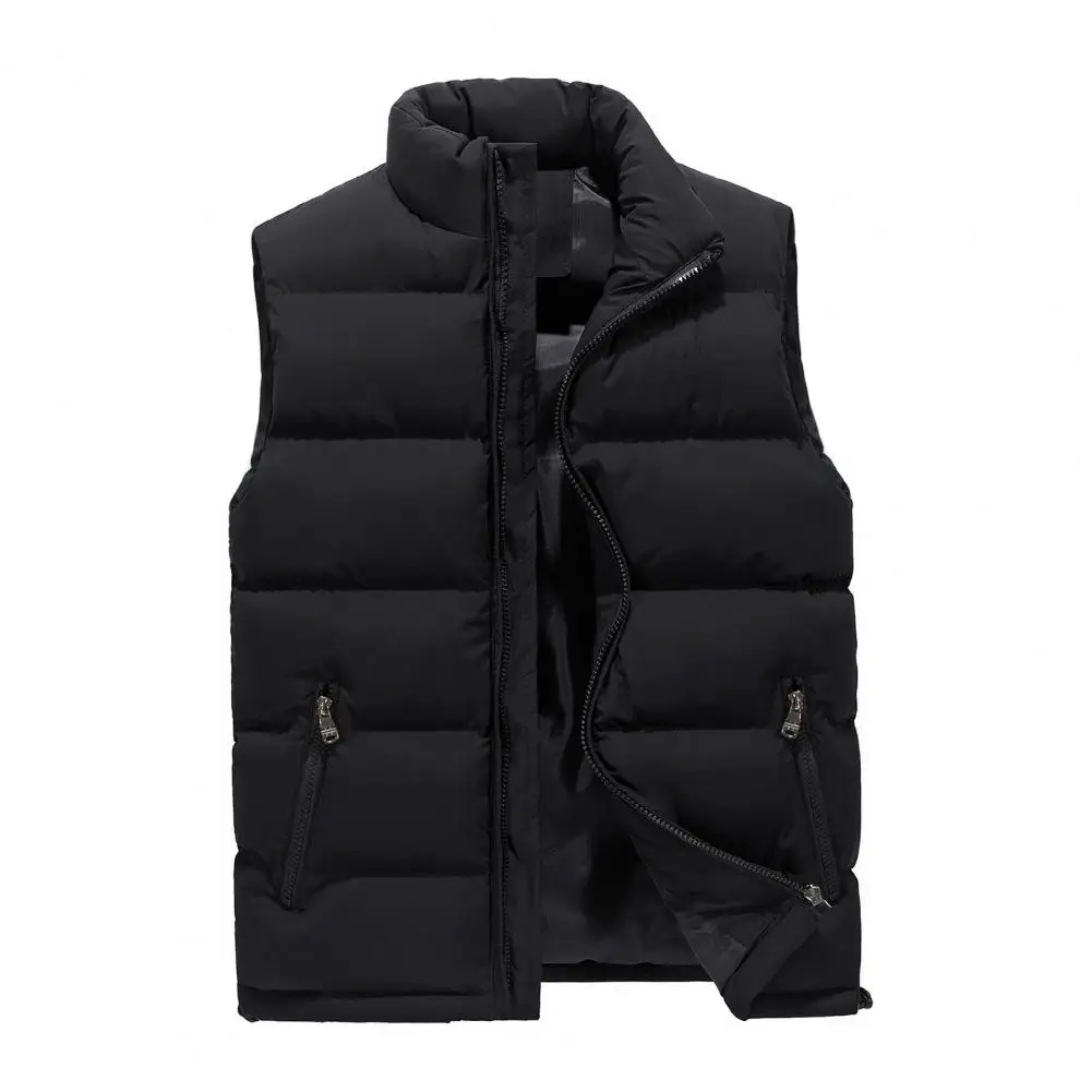 Male Winter Vest Water-resistant Men's Puffer Vest with Stand Collar Zipper Placket for Outdoor Activities in Autumn Winter Male