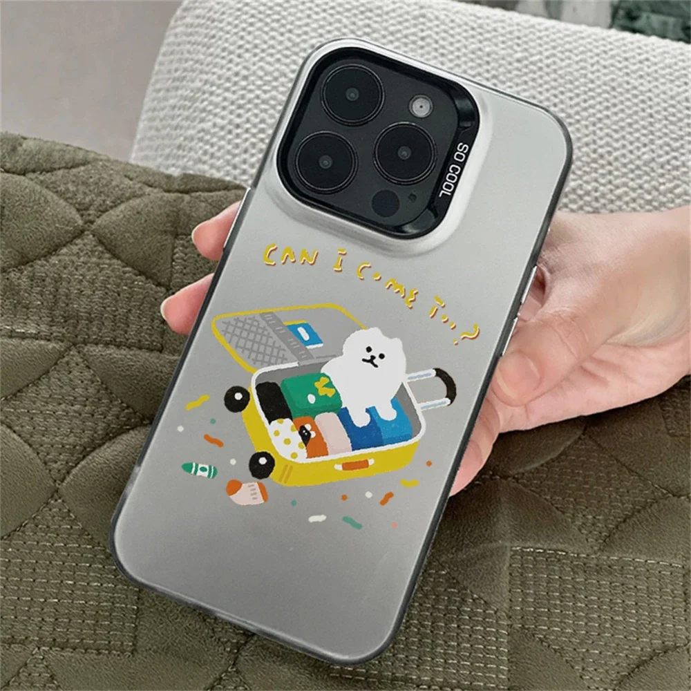 Cute Cartoon Luggage Cat Case for iPhone 16 14 15 Plus 12 13 mini 11 Pro Max XR Hard IMD Plastic Matte Cover for Women Girls