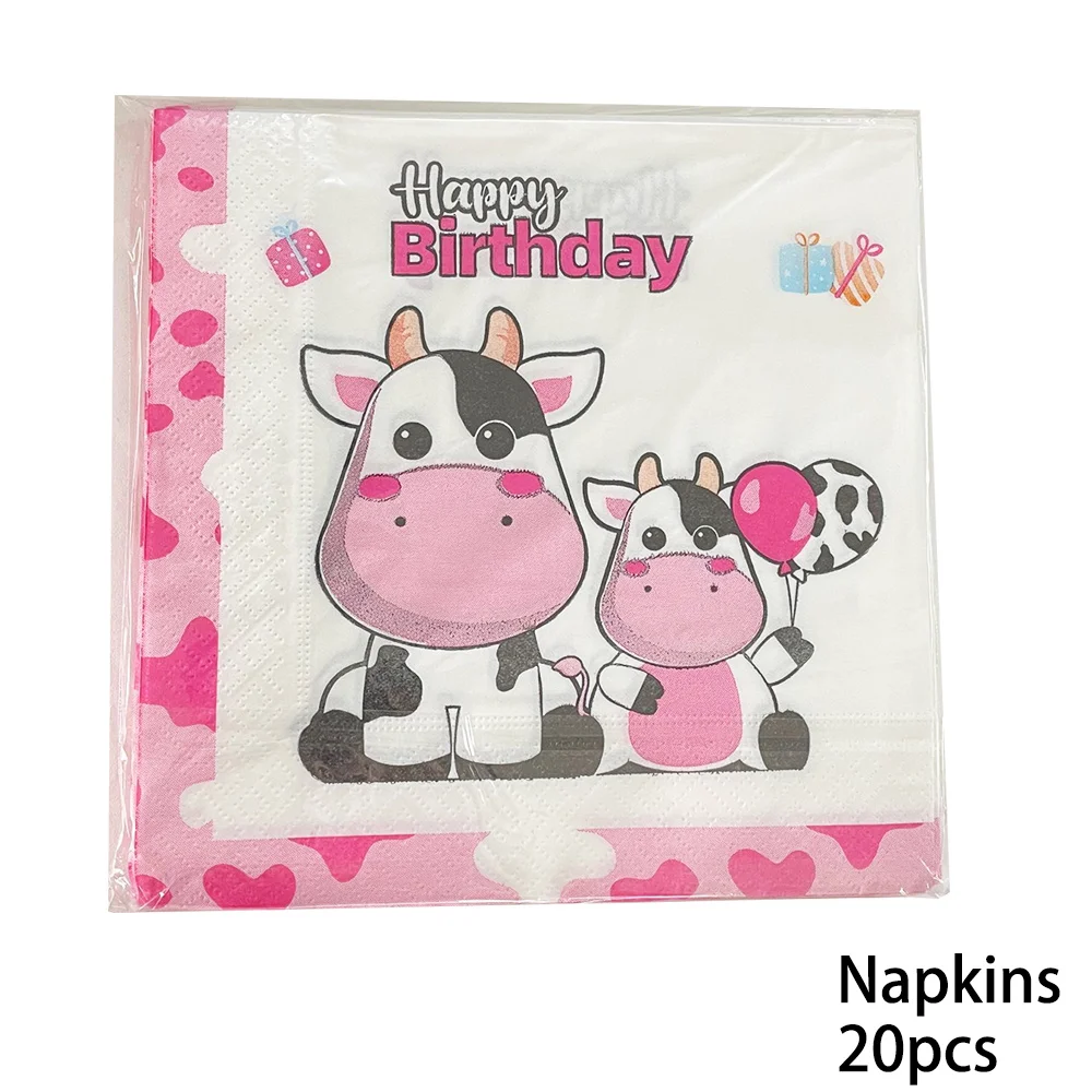 Cow Theme Party Decorations Balloon Plates Cups Print Supplies Disposable Tableware Set Birthday Baby Shower Decorations Pink