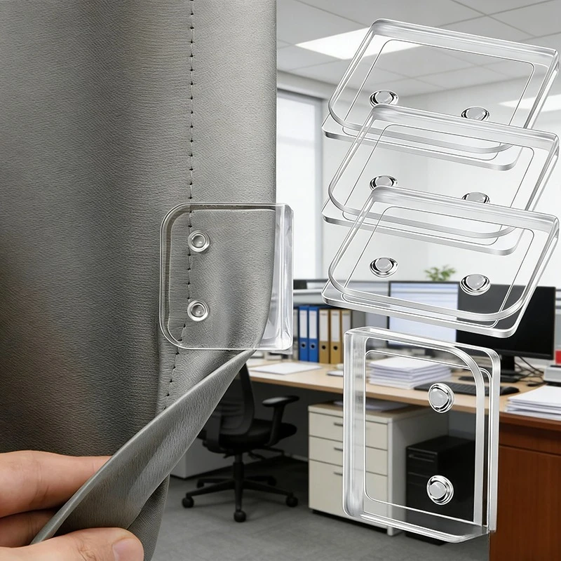 

4pcs Windproof Self-Adhesive Shower Curtains Clips - Transparent Plastic Bathroom Accessories for Secure Curtain Holding