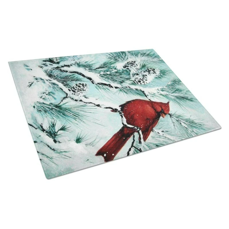 Winter's Glory Redbird 1 Northern Cardinal Glass Cutting Board Large