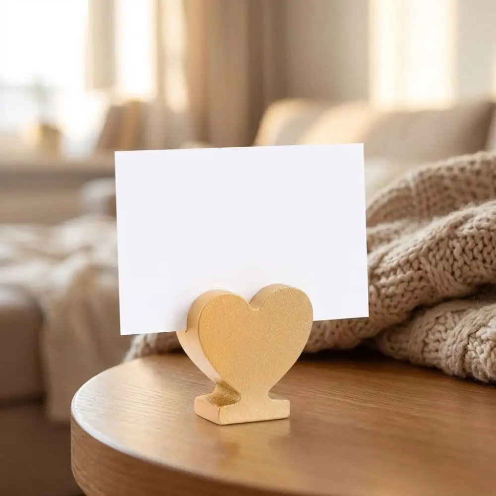 12PCS Star Heart Shaped Table Number Cards Stands Gold Smooth Surface Place Card Holders Wooden Photo Display Stand Birthday