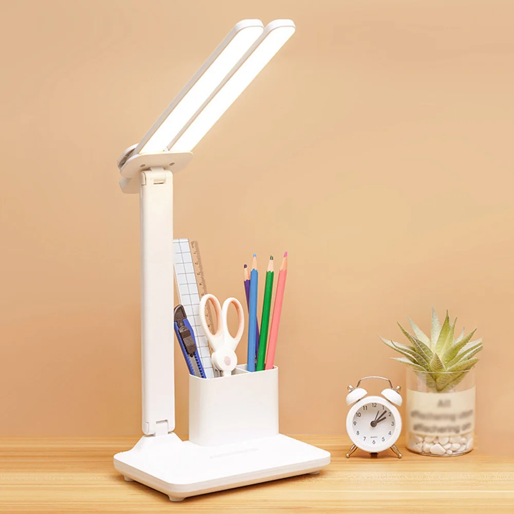 Foldable Double Head LED Table Lamp Rechargeable Desk Light with Pen Holder Touch Dimming Night Light Eye Protection Reading