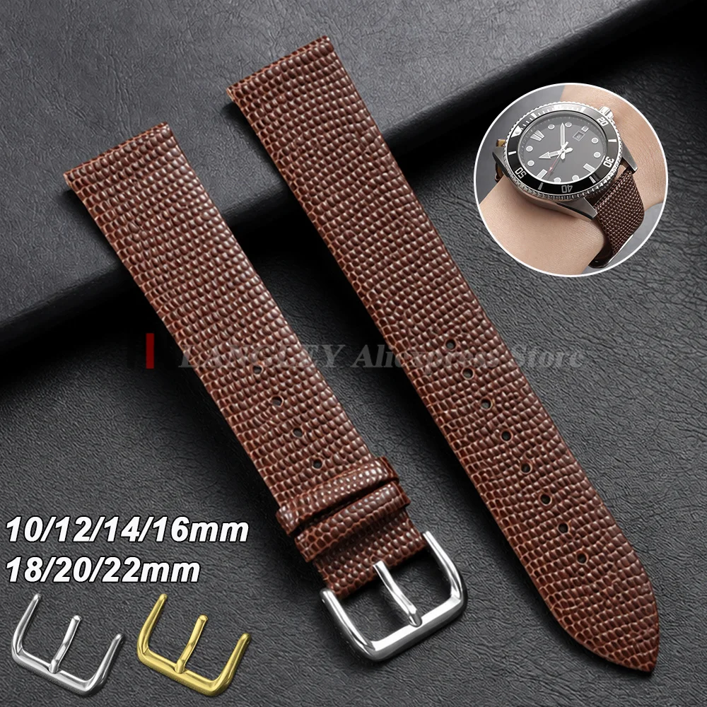 10mm 12mm 14mm 16mm 18mm 20mm 22mm Lizard Pattern Leather Watch Band Cowhide Watch Strap Ultra-Thin Universal Brown Bracelets