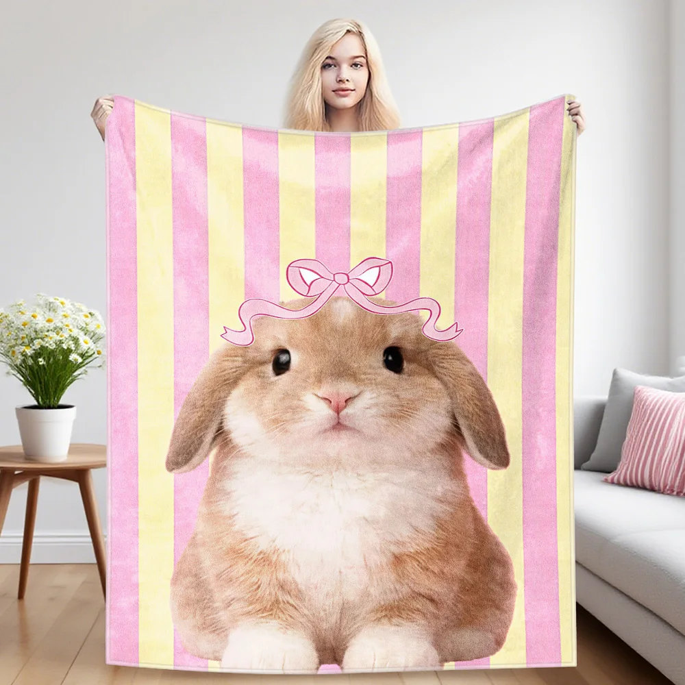 Ribbon Bunny Nap Blanket,Flannel Blanket,Suitable For Sofas,Beds,Cars,Rooms,Offices,Camping,Exquisite Gift Blankets