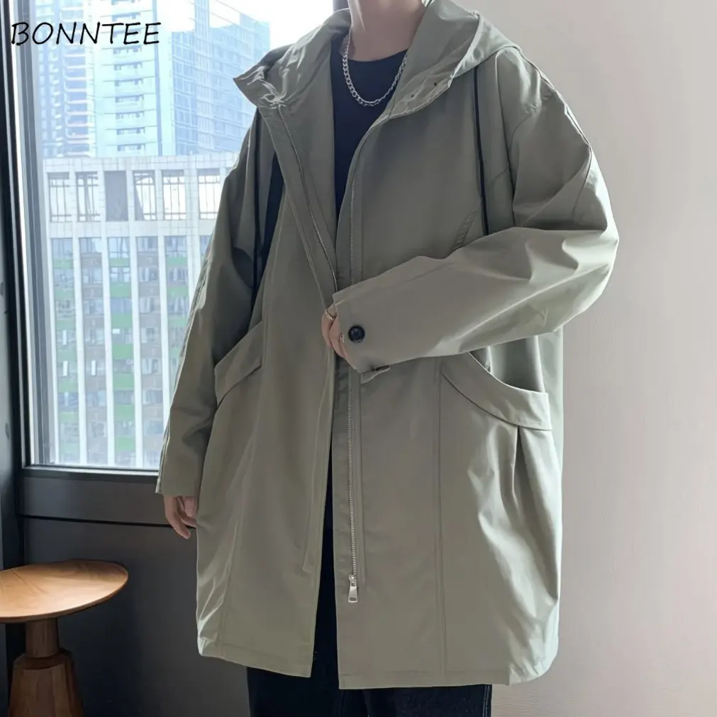 

Весенняя мужская ветровка с капюшоном, свободного кроя, в корейском стиле, на молнии, для подростков, классическая, с карманами, в стиле BF, с характером