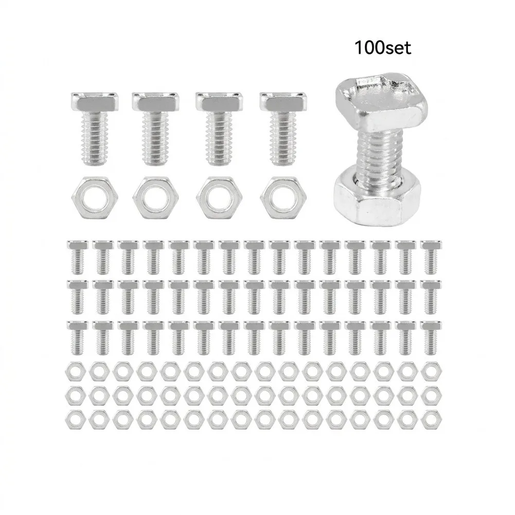 Greenhouse Fixing Kit 100 Pcs Aluminium Bolts with Square Heads and Corresponding Nuts for Stable Frame Connections