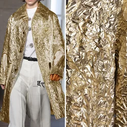 Gold HighTemperature Pressed Pleated Paper Texture Coated Hot Stamped Polyester Special Trench Coat Bottom Dress Designer Fabric