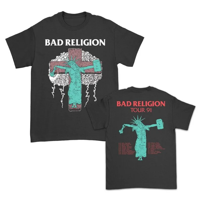 Bad Religion 90s Tour Tee, Hardcore Punk T-Shirt with Vintage Liberty Cross & Retro Color Design for Fans