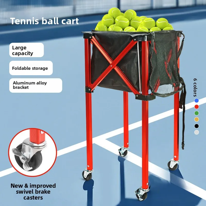 Multicolor Folding Aluminum Alloy Tennis Cart Portable Storage Bag Included Picking Up A Basket of Balls Portable Tennis Cart