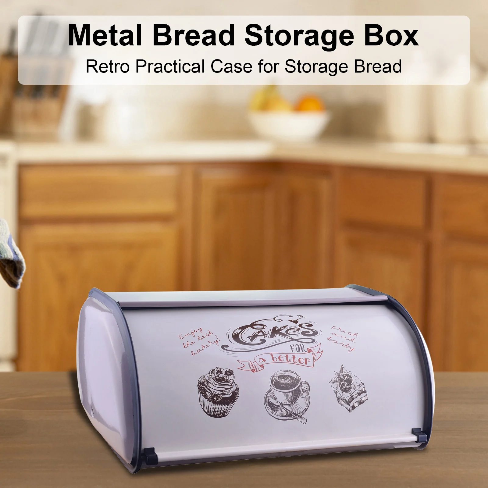 1pc Metal Bread Storage Box Retro Practical Case For Storage Bread Kitchen Storage Containers With Roll Top Lid Kitchenware