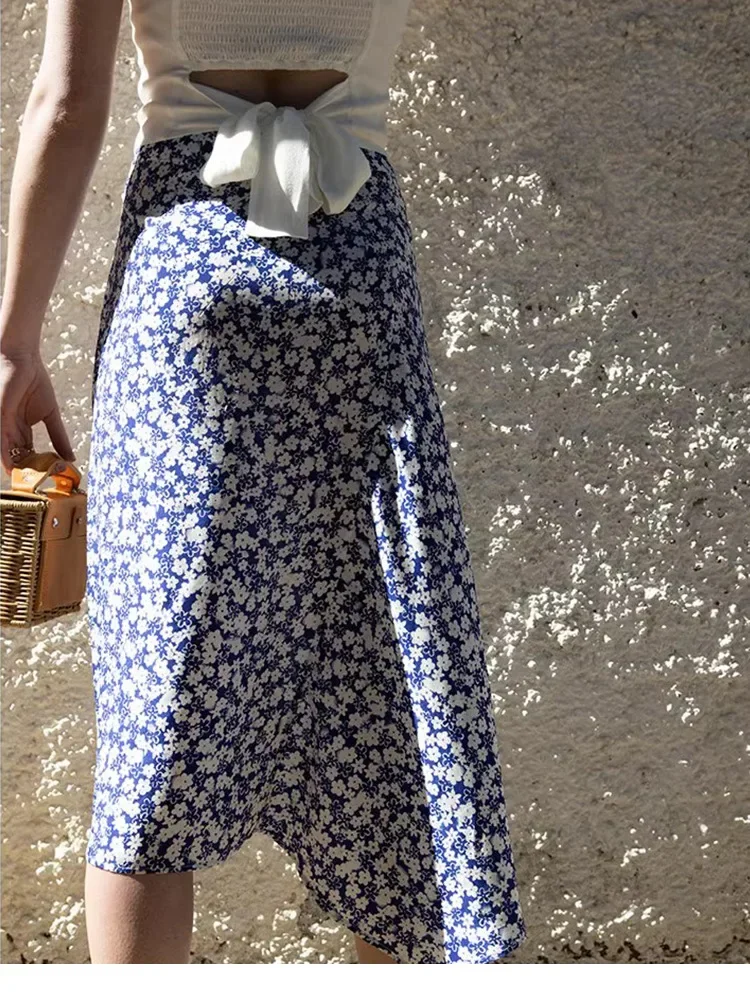 

Elegant Commuting High Waist Lady A-line Skirts Irregular Zebra Stripes Print Women Midi Skirt
