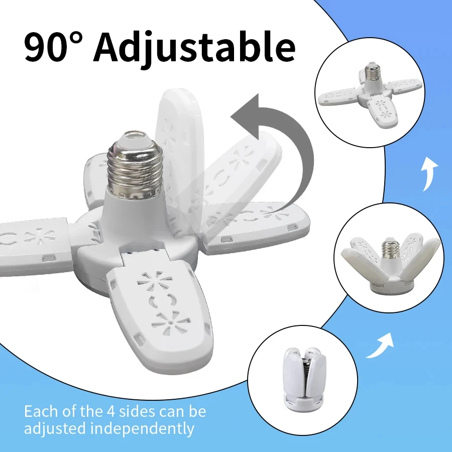 

E27 Fan Shape Foldable 28W LED Bulb AC220V/110V Deformation for Home Ceiling Light Warehouse and Garage White Light 6500K Bulb
