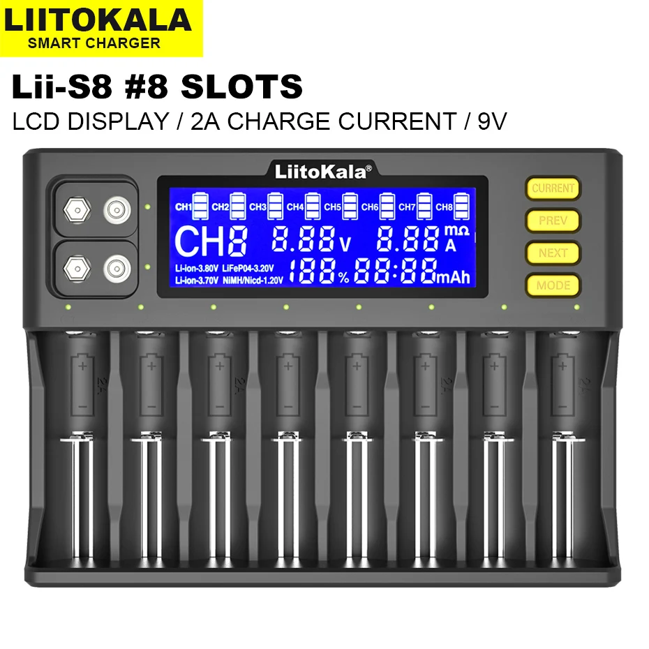 1-5PCS LiitoKala Lii-S8 Battery Charger Li-ion 3.7V NiMH 1.2V Li-FePO4 3.2V IMR 3.8V For 18650 26650 21700 26700 18350 AA AAA