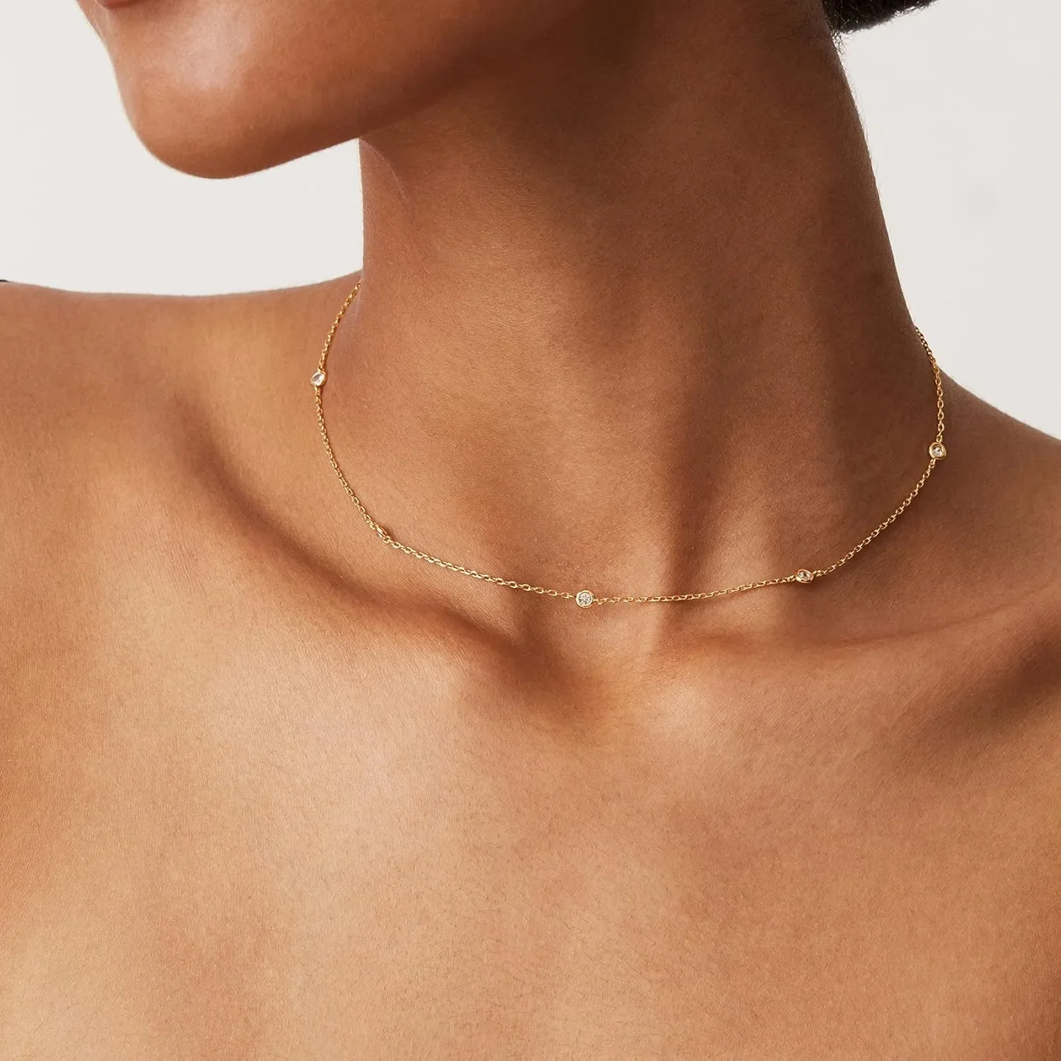 K Gold Plated Station Necklace Silver Plated Diamond Necklace For Women Simulated Diamond Necklaces Gift for Women CZ Chain