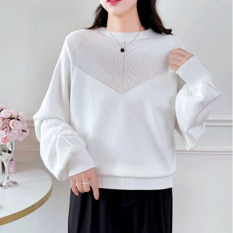 

Autumn and Winter New Long Sleeve Knitted Shirt Round Neck Bat Lantern Sleeve Korean Edition Lazy Style Loose and Versatile