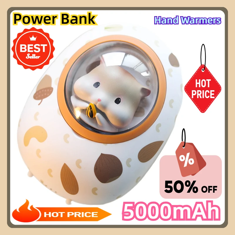 For Girl Loves Gift Butter Cat Power Bank Mini Portable 5000mAh Power Bank Cute Space Capsule Hamster Charging USB Hand Warmers