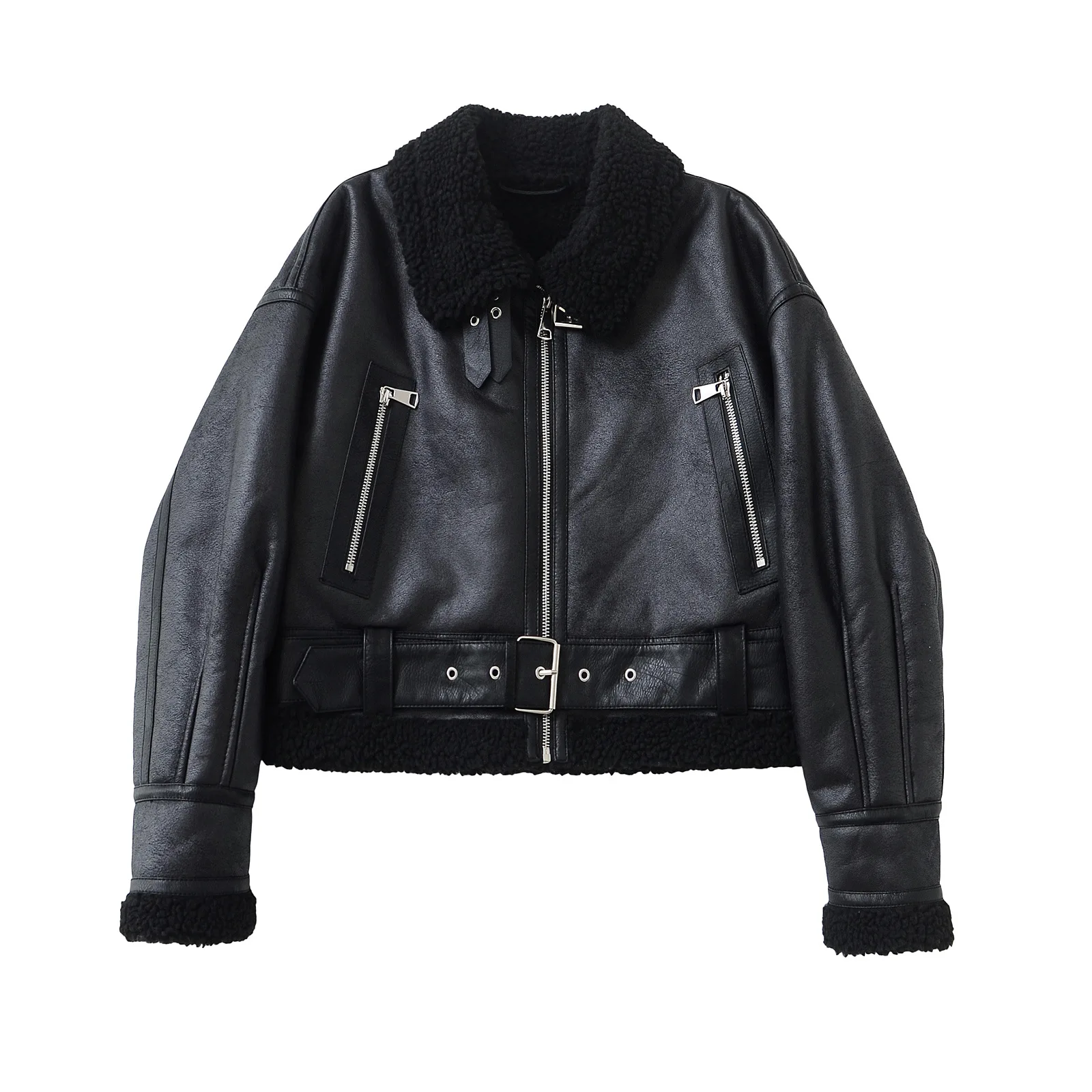 Jackets Women Pu Faux Leather Short Coats Autumn Winter Thicken Warm Turn Down Collar Zipper Outerwear Moto Biker Streetwear 2