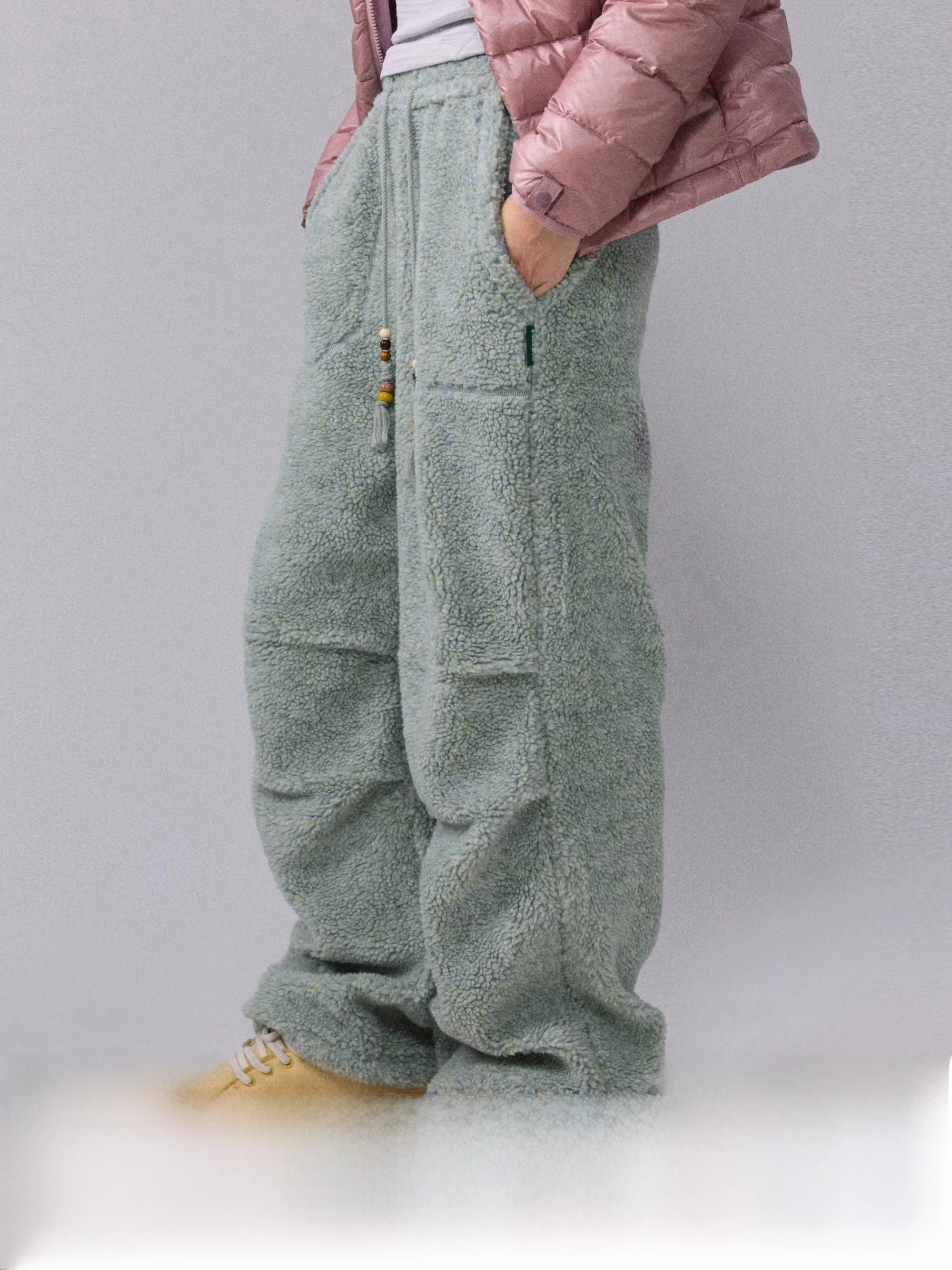 

Monterest Outdoor Vintage Dstring Tricolor Embroidered Faux eepskin Velvet Beaded Casual Pants Women Winter Straight Leg