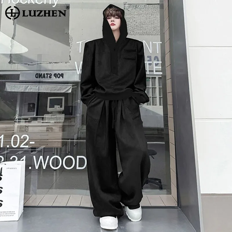 

LUZHEN Fashion High Quality Two-piece Sets Men's 2025 Autumn New Original Loose Straight Casual Pants Male Hoodies Jacket JY3788