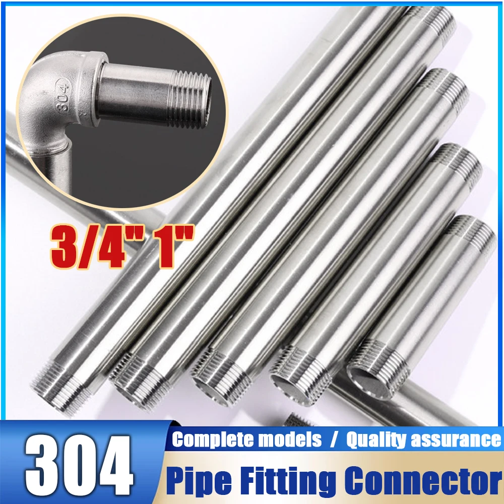 

1Pc Stainless Steel Double Male Thread Extension Tube 3/4", 1" Garden Irrigation Household Shower Water Pipe Joint 10~30cm Long