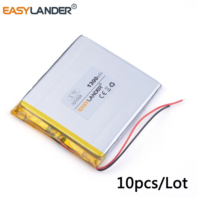 10pcs /Lot lithium Li ion polymer rechargeable 305068 1300mAh For Mp3 MP4 GPS PSP DVD mobile video game PAD E-books Tablet PC