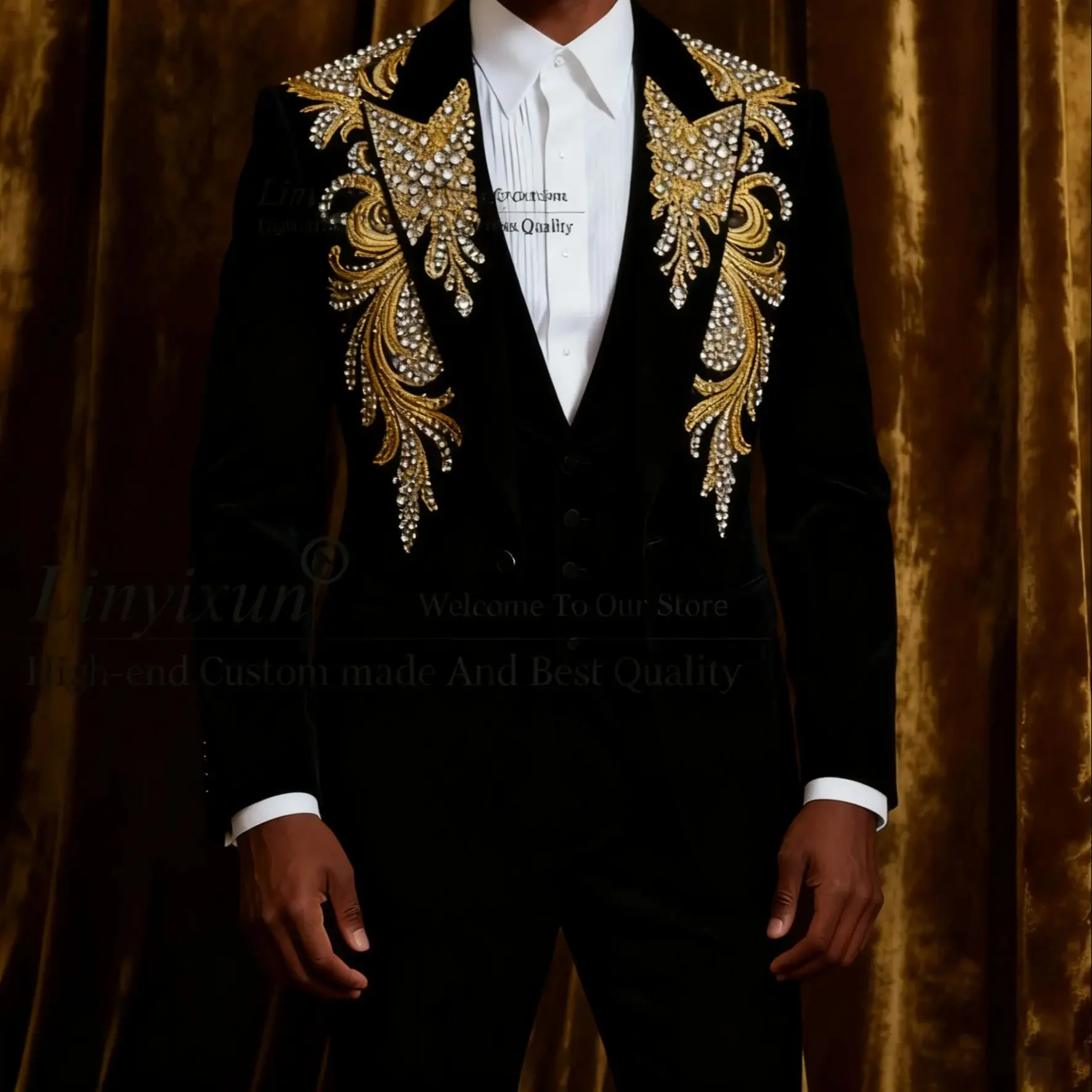 

Роскошные мужские костюмы по индивидуальному заказу, мужские пиджаки для жениха, приталенные свадебные смокинги с острыми кристаллами и бриллиантами, Ropa, комплекты из 3 предметов hombre