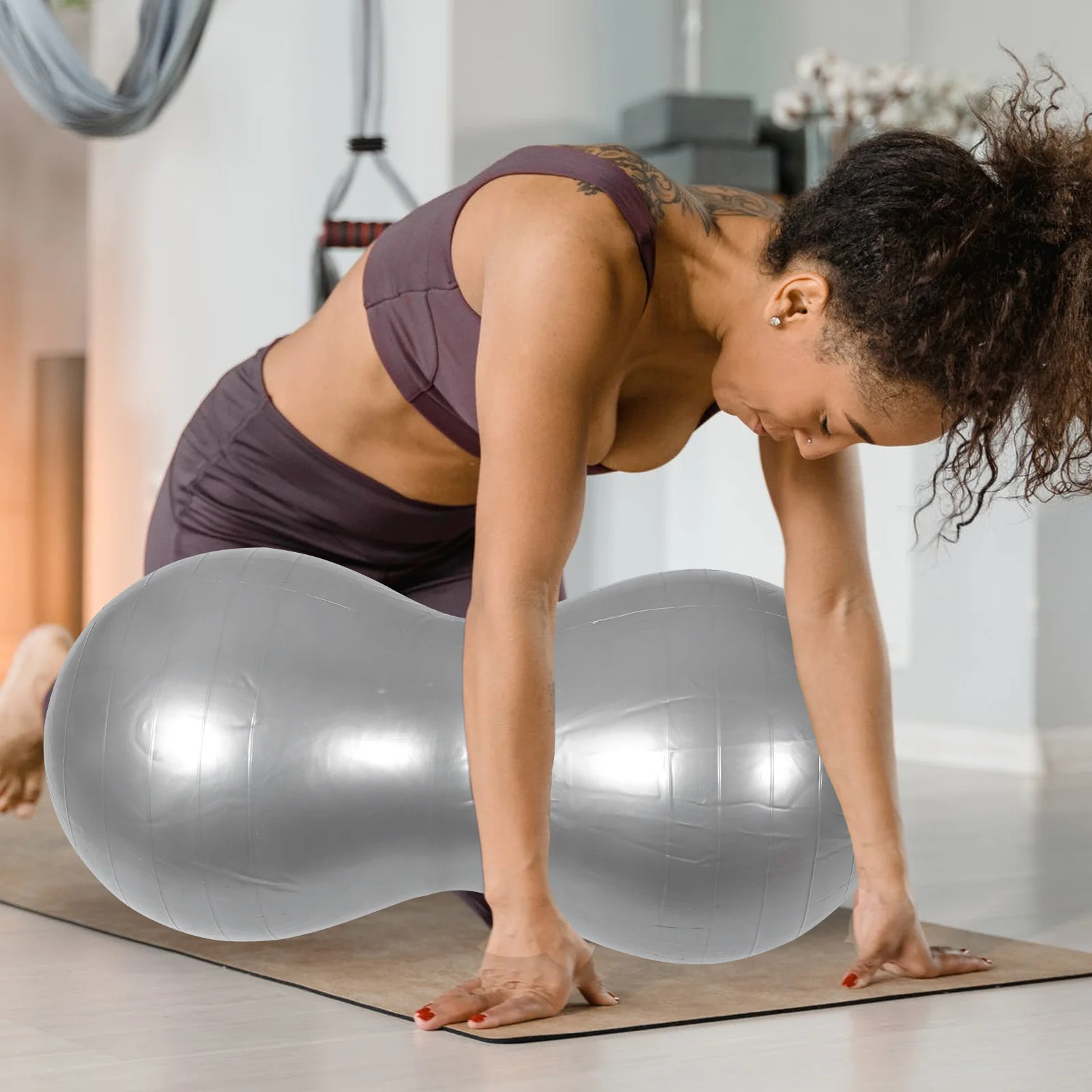 

1Set Massage Ball Thickened PVC Yoga Peanut Ball for Fitness Exercise Anti-Burst Inflatable Stability Trainer with Pump