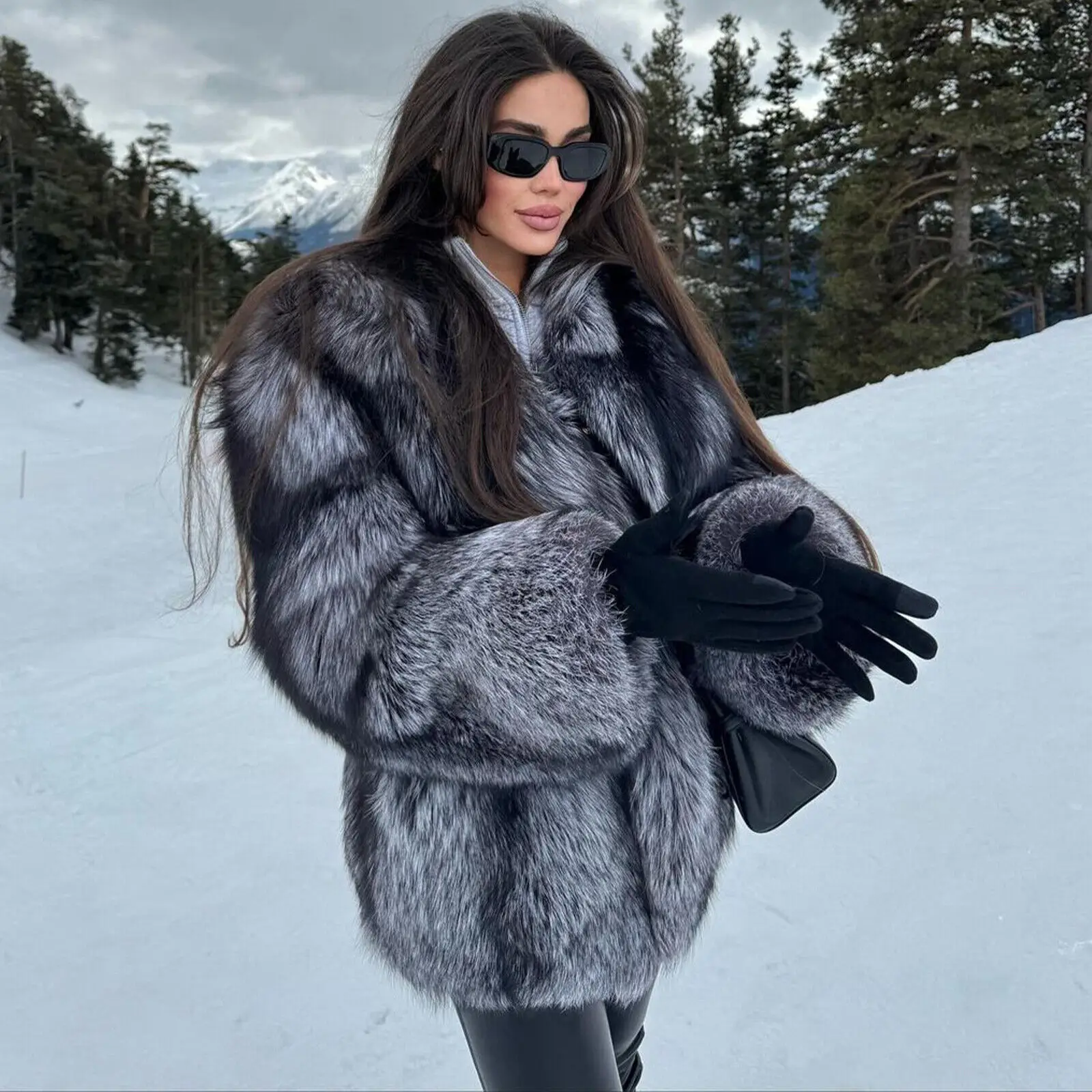 natural sliver fox fur coat women 2024 new fashion real fur coat long sleeve warm genuine sliver fox fur jacket lady