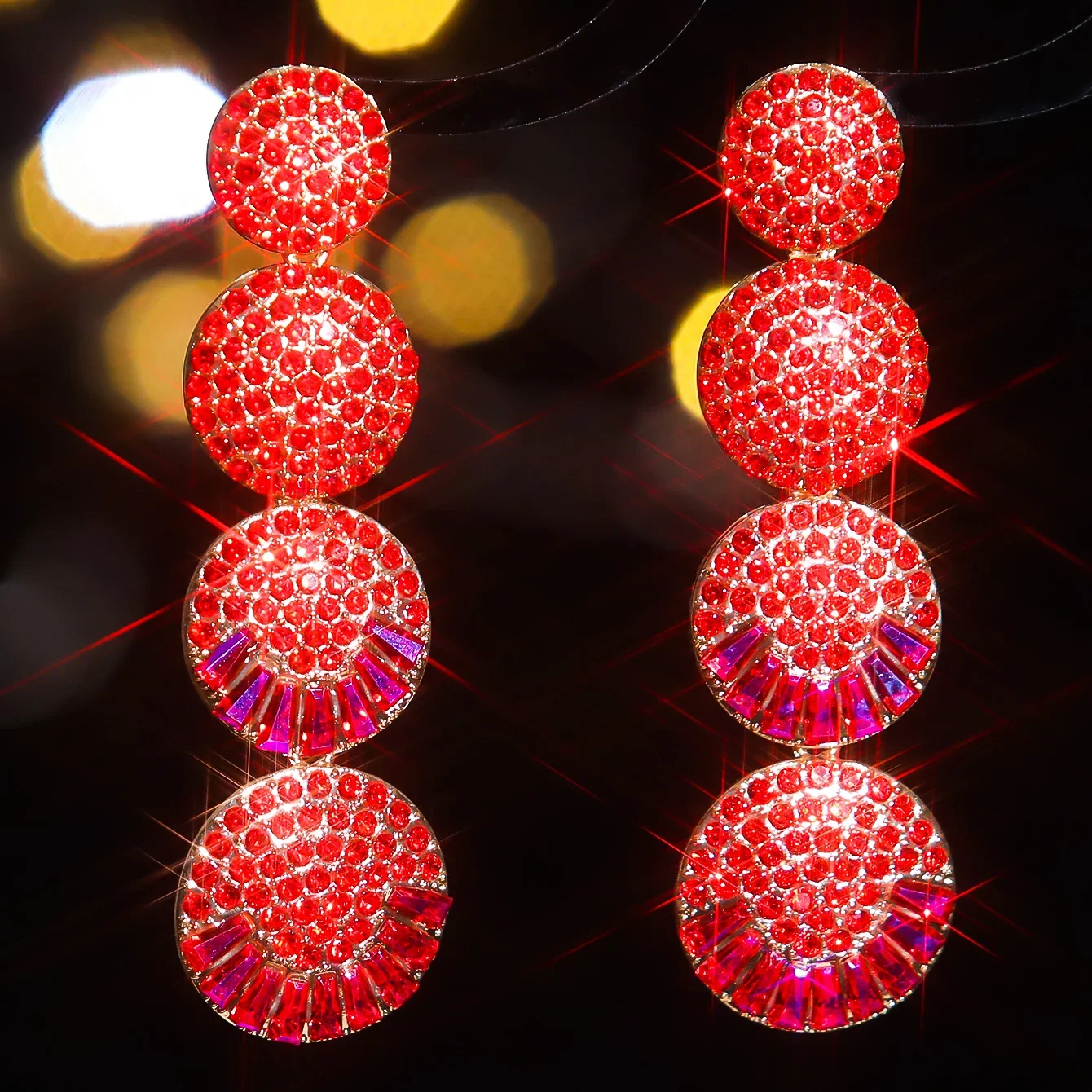 Fashion colorful full of diamonds multi-layer geometric round long earrings personalized light luxury simple versatile earrings